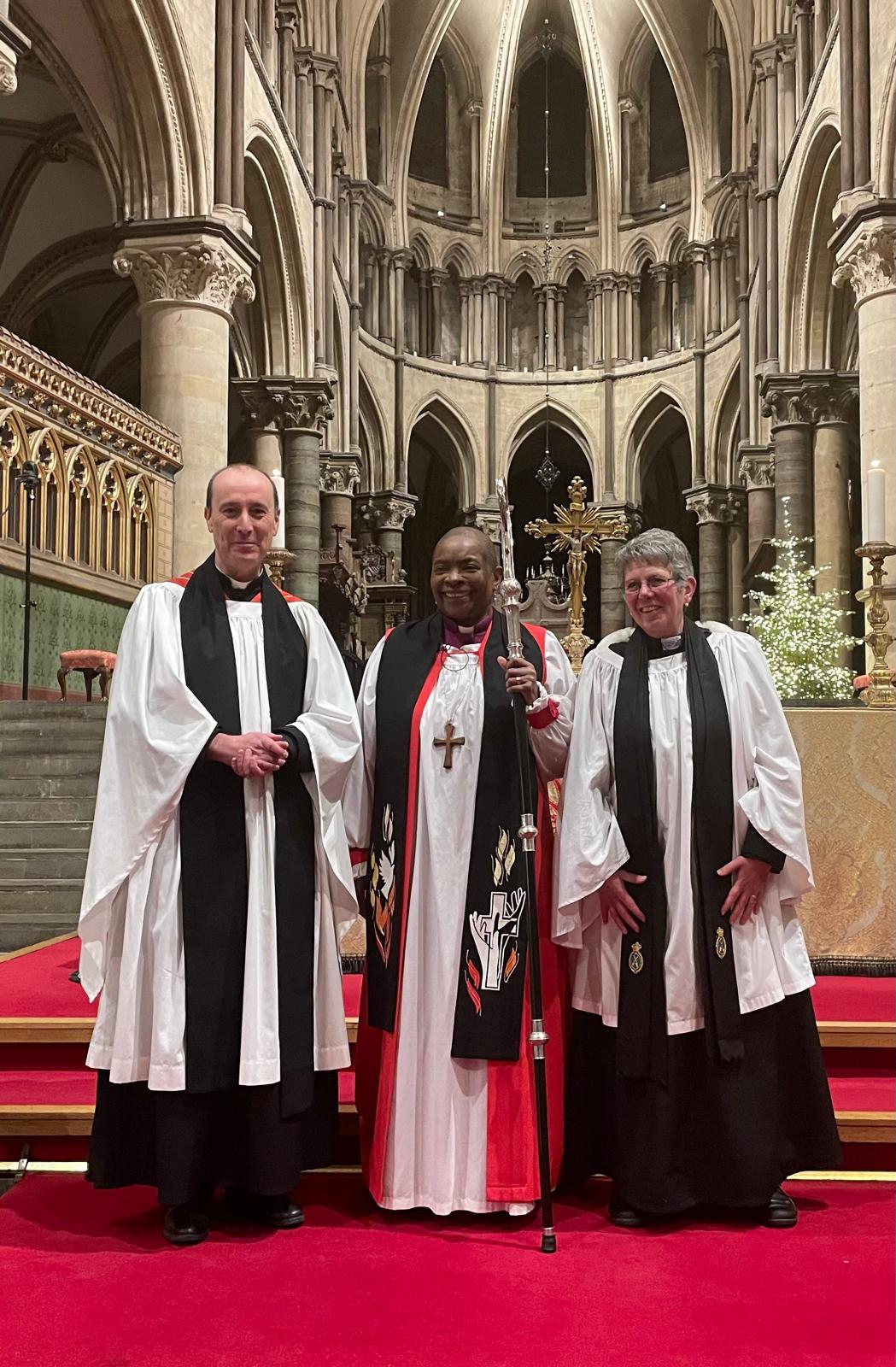 The Revd Canon Jo Richards and The Revd Canon Dr Jeremy Worthen with Bishop Rose