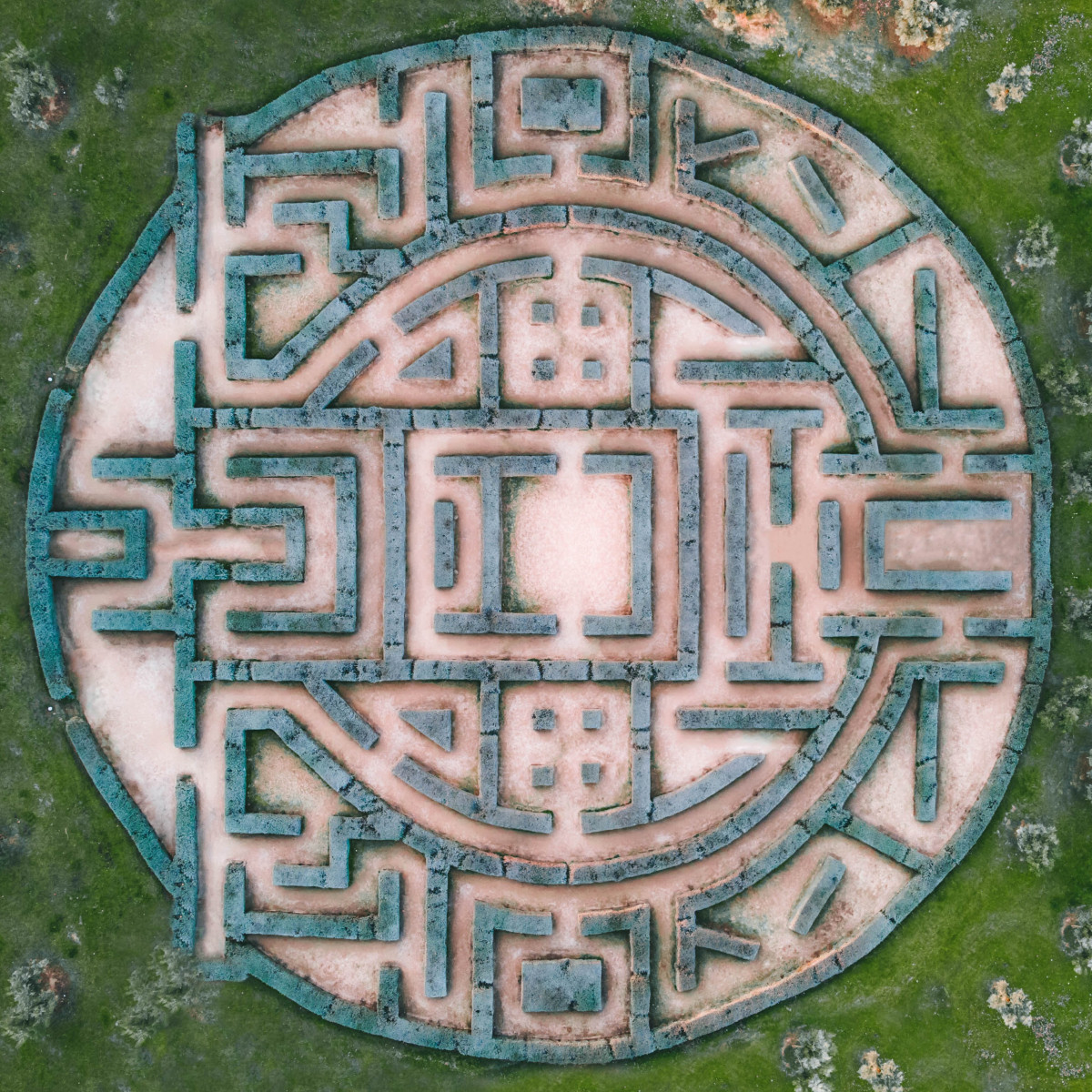 Aerial view of a garden maze
